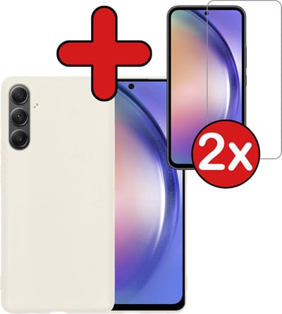 Hoesje - Met 2x Screenprotector - Geschikt voor Samsung Galaxy A54 - Sterk & Shockproof - Telefoon Hoes - Back Cover - Siliconen Case - Telefoonhoes - Wit
