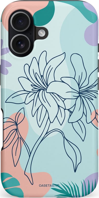Casetastic hoesje geschikt voor Apple iPhone 17 - MagSafe - Dubbellaagse bescherming - Mint Bloemprint - Fashion Case - Lichtgrijs Turquoise Perzik Lila