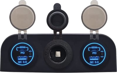ProRide 12V USB Autolader 2 Poorten - 65W/QC3.0 - Voltmeter en 12V/24V Sigarettenplug - Drievoudig opbouw