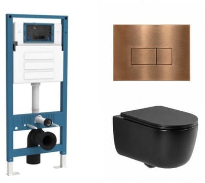 QeramiQ Dely Swirl Toiletset - inbouwreservoir Qeramiq Flush - slim zitting - metaal koperen bedieningsplaat - rechthoekige knoppen - mat zwart