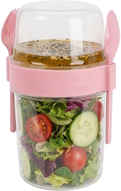 Dailygoods- Saladebeker 1100 ml - Lekvrij - BPA-vrij - Maaltijdprep Container - Extra Vak voor Dressing/Toppings - Perfect voor Onderweg - Maaltijdcontainer