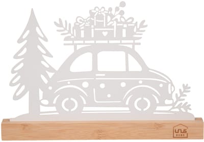 UNUS® Staander decoratieve auto kever met boom en cadeautjes kerst decoratie wit