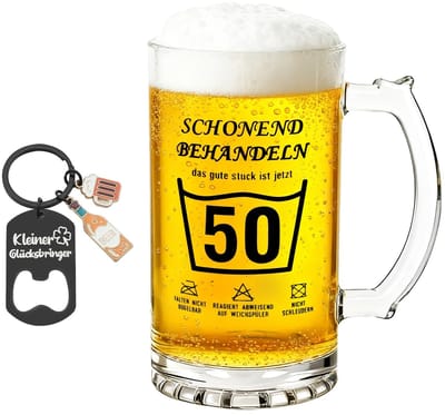 Dailygoods - Bierglas 0,5 l cadeau 50e verjaardag man, cadeaus voor de 50e verjaardag man, 50e verjaardag mannen, bierglas met gravure met een flesopener Geschikt voor mannen, vrouwen, echtgenoot en vaders