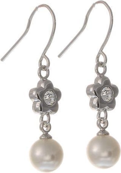 Behave - Oorbellen hanger parel bloem zilverkleur - Romantische stijl