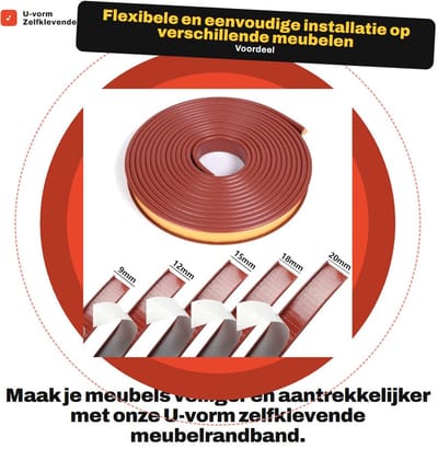Dailygoods- Meubelrandband U-vorm - 5 meter - Flexibel - TPE - Stootrand - Randbescherming rubber - Opvouwbare randbescherming