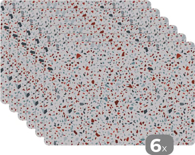 Placemat - Placemats kunststof - Terrazzo - Design - Grijs - Bruin - 45x30 cm - 6 stuks - Hittebestendig - Anti-Slip - Onderlegger - Afneembaar
