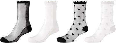 s.Oliver dames enkelsokken, transparante sokken, 4-pack, modieuze sokken voor dames, pomponboord, sokken met patroon, modieuze damessokken