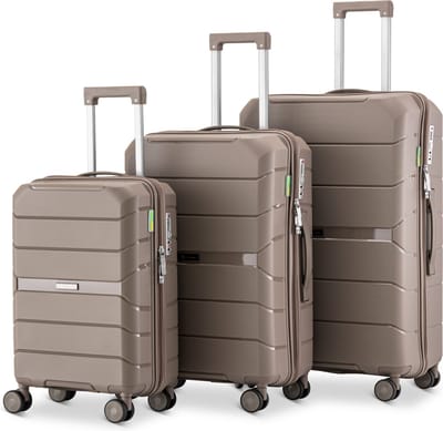 SKYCASES Urban Adventurer - Kofferset - 3-delig - Cijferslot - 232L - Spinner wielen - Reiskoffer met Kofferslot - Lichtgewicht - Champagne