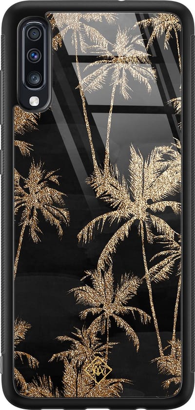 Casimoda® hoesje - Geschikt voor Samsung Galaxy A50 - Palmbomen - Luxe Hard Case Zwart - Backcover telefoonhoesje - Zwart