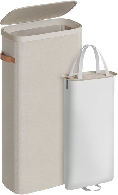 SONGMICS - Wasmand - Wasmand met Deksel en Handgrepen - 65 L Capaciteit - Voor Slaapkamer of Badkamer