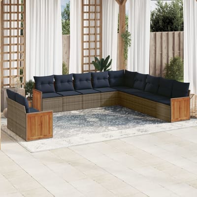 vidaXL - 11-delige - tuinbankset - met - kussens, - grijs - polyrotan
