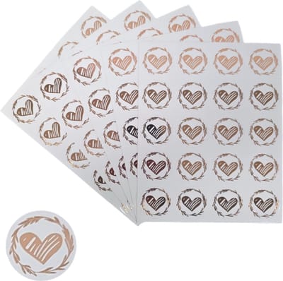 200x Transparante Stickers Op Vel - 32mm - Hart Krans Rosé Goud - Serie 1 - Sluitsticker - Sluitzegel - Cadeau Sticker - Hartje Rosé Goud - 200 Stuks