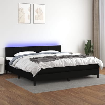 vidaXL - Boxspring - met - matras - en - LED - stof - zwart - 200x200 - cm