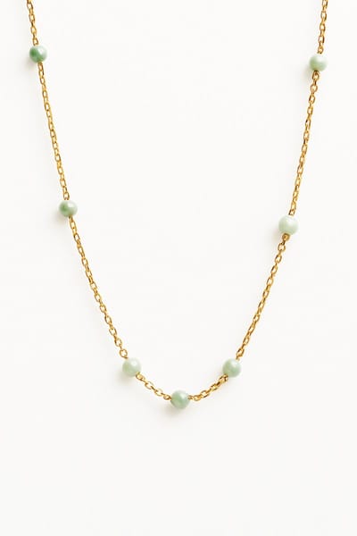 Schakelketting met Natuursteen details - Stainless Steel Goudkleurig - Kleurvast & Waterproof - The Jewellery Salon - Groene Jade - Minimalistische sieraden