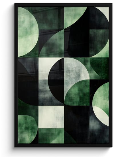 Poster in lijst - Fotolijst 60x90 cm - Posters - Abstract - Groen - Vormen - Posterlijst zwart - Decoratie - Wanddecoratie woonkamer - Muurdecoratie slaapkamer
