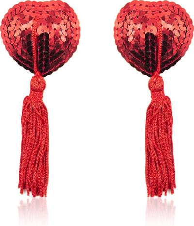*** Sexy Burlesque Tepelkwastjes - Hartvormig Rood - Nipple Tassles - Verleidelijke Show - Spannend Partner - van Heble® ***