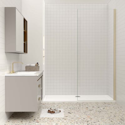 Aica Inloopdouche-douchewand-walk in 40x200 cm, 10mm NANO EasyClean veiligheidsglas,gouden profiel