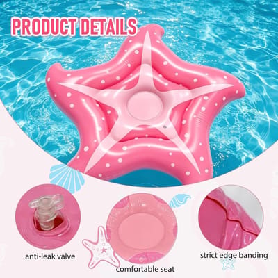 SnelShoppen - Opblaasbaar Zwembad Matras, Roze Sterrentjesshape 140 x 140 cm, Zwemring Zonnebed voor Volwassenen, Perfect voor Strand en Zwembad