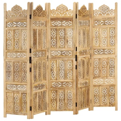 vidaXL - Kamerscherm - 5 - panelen - handgesneden - 200x165 - cm - massief - mangohout