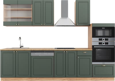 Vicco Fame-Line Complete keukeneenheid – 300 cm met hoge kast, WB Eik Groen-Goud Land/Goud Power Eik