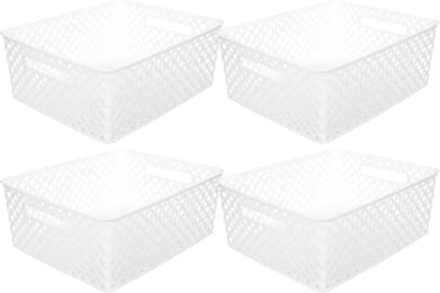 5Five Opbergmand/box van kunststof - 4x - wit - 29 x 35 x 13 cm - 11 liter