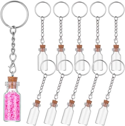 Dailygoods- Mini-flessen 10 stuks - Glazen Flesjes - Sleutelhangers - Wensglazen - Kleine Glazen Buisjes - Decoratief met Houten Stopper - Glazen Potjes