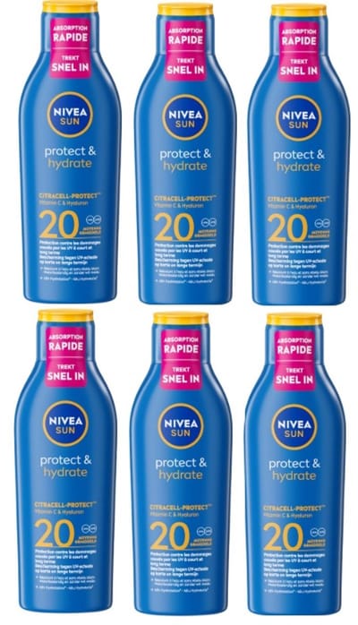 NIVEA SUN Protect & Hydrate Zonnebrand SPF 20 - Zonnecrème - Zonnemelk - Hydrateert - 6x200 ml
