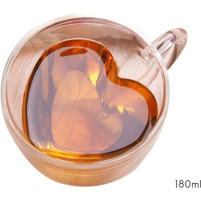 180ml/240ml Hartvormige Dubbelwandige Glazen Mok Hittebestendige Theemok 180ml