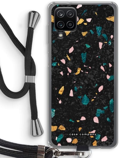 Case Company® - Hoesje met koord geschikt voor Samsung Galaxy A12 hoesje met Koord - Terrazzo N°10 - Telefoonhoesje met Zwart Koord - Bescherming aan alle Kanten en Over de Schermrand