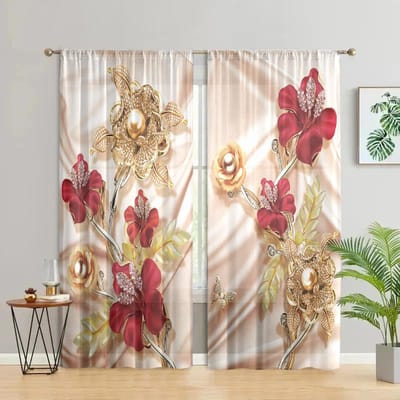 2 stuks, moderne en elegante bloemengordijnen - semi-verduisterend - geschikt voor woonkamers, slaapkamers, keukens en huisdecoratie W150CM H166CM&Rod pocket white