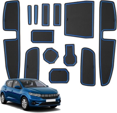 Niet-slipmatten voor Dacia Sandero III en Stepway III, Rubberen Mat voor Console, Bekers en Deuren, Accessoires voor Sandero 3, Blauw en Duurzaam