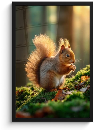 Poster in lijst - Fotolijst 40x60 cm - Posters - Eekhoorn - Nootje - Gras - Posterlijst zwart - Decoratie - Wanddecoratie woonkamer - Muurdecoratie slaapkamer