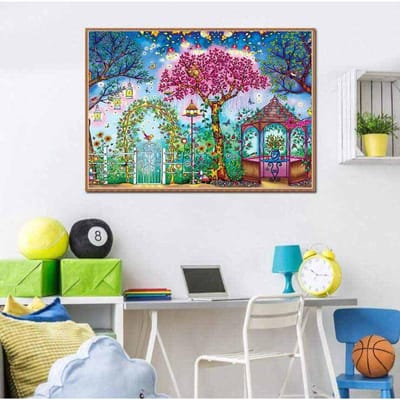 Ronde Boor 5D Doe-het-zelf Diamantschilderij  Fantasy Tuin  3D Borduurwerk Kruissteek Mozaïek Strass 20X30CM blue