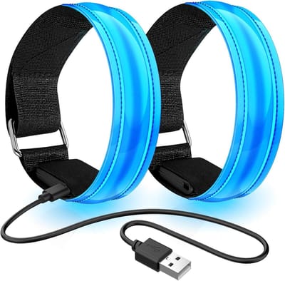 Led-armband, oplaadbaar, 2 stuks, lichtarmband, USB, reflectieformutie,Blauw-36.5cm