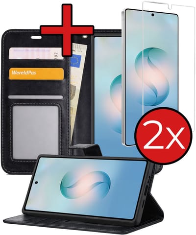 Hoesje - Met 2x Screenprotector - Geschikt voor Samsung Galaxy S26 Ultra - Luxe Pasjeshouder - Flip Case - Bookcase Portemonee - Kunstleer Book Case - Flipcase Hoes - Book Cover - Walletcase - Portemonneehoes - Telefoonhoes - Zwart