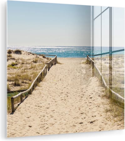 MuchoWow® Glasschilderij 90x90 cm - Schilderij acrylglas - Zee - Zand - Australië - Foto op glas - Muurdecoratie woonkamer - Wanddecoratie slaapkamer - Schilderijen