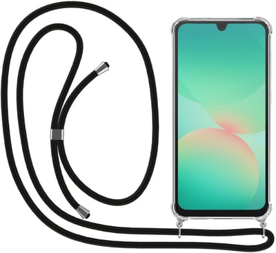 Smartphonica Telefoonhoesje Geschikt voor Samsung Galaxy A26 met Koord en Stootrand - Hoesje met Telefoonkoord - TPU Backcover Case Shockproof met Lanyard - Transparant geschikt voor Samsung Galaxy A26