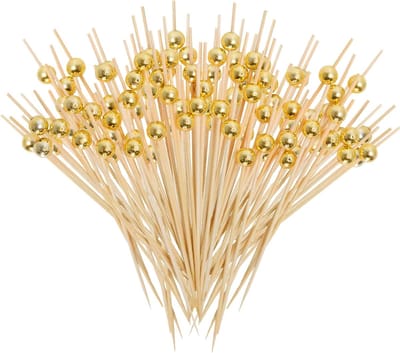 Bamboe Cocktailprikkers met Gouden Kralen - 100 Stuks voor Feestjes en Drankjes