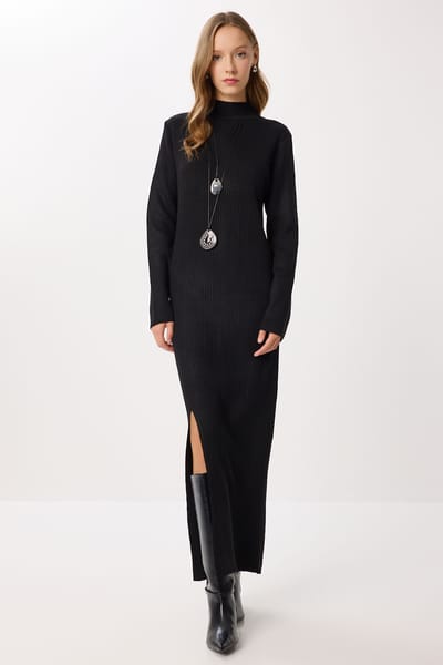 Textured Bodycon Brei Jurk met Split