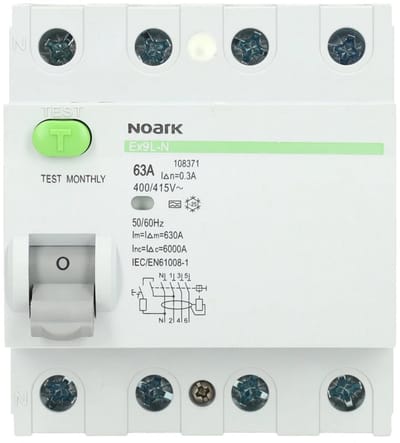 Noark aardlekschakelaar 4-polig 63A 300mA type A (Ex9L-N 4P 63A A 300mA)