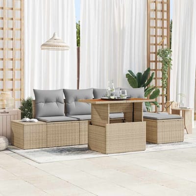 vidaXL - Tuinbank - Set - 6 - st - Beige - poly - rattan