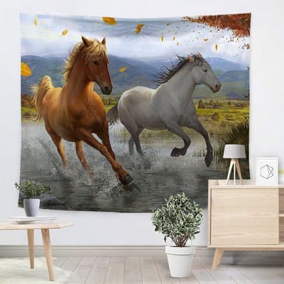 Tapestry Palomino Paard 59" x 51" - Polyester - Krachtig wild dieren ontwerp - Perfect voor slaapkamer - ShopVlot