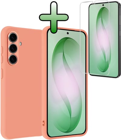 Hoesje Met Screenprotector - Geschikt voor Samsung Galaxy S26 - Sterk & Shockproof - Back Cover - Siliconen Case - Telefoon Hoes - Perzik