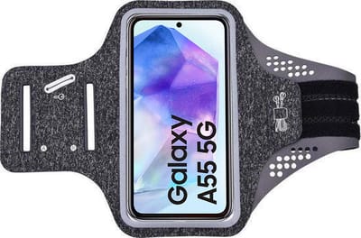 Sportarmband geschikt voor Samsung Galaxy A55 - Hardloop Telefoonhouder - Arara Armband - Zwart