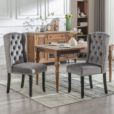 STILVORA Eetkamerstoel – Luxe Fluwelen Design – Set van 2 – Comfortabel Met Hoogwaardig Schuim & Eiken Poten – Voor Eetkamer, Woonkamer En Keuken – Grijs