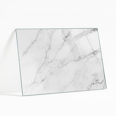 Wallfluent - Marmeren Oppervlaktepatroon Veiligheidsglas - 80 x 60 cm - Wit Gehard Glas - Rechthoekig Tafelblad Glas - Glazen Plaat - Glazen Tafelblad Geschikt voor de Keukentafel