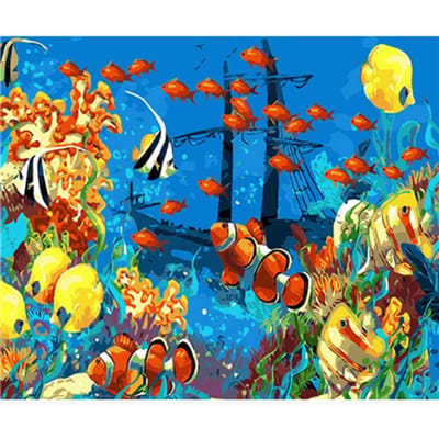 Peinture diamant thème poisson, paysage rond complet, broderie d'animaux, point de croix 20X30CM red