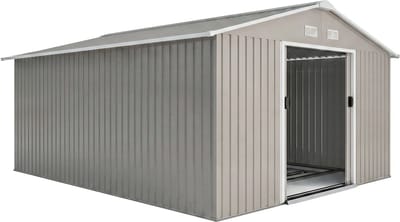 Outsunny-Gerätehaus-Stahl-386L x 340B x 200H cm-Hellgrau