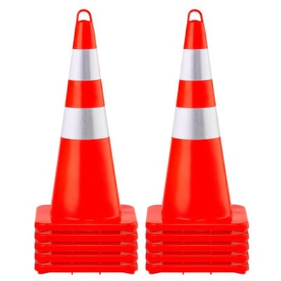 VEVOR Veiligheidskegels, 10 stuks 73 cm verkeerskegels, oranje PVC bouwkegels, 2 reflecterende kragen, verkeerskegels met verzwaarde voet en handring, voor verkeerscontrole