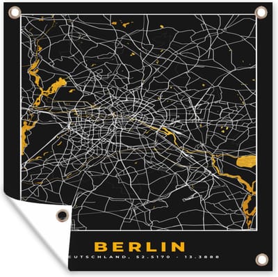 Tuin poster Berlijn - Duitsland - Plattegrond - Kaart - Stadskaart - Goud - 200x200 cm - Tuindoek